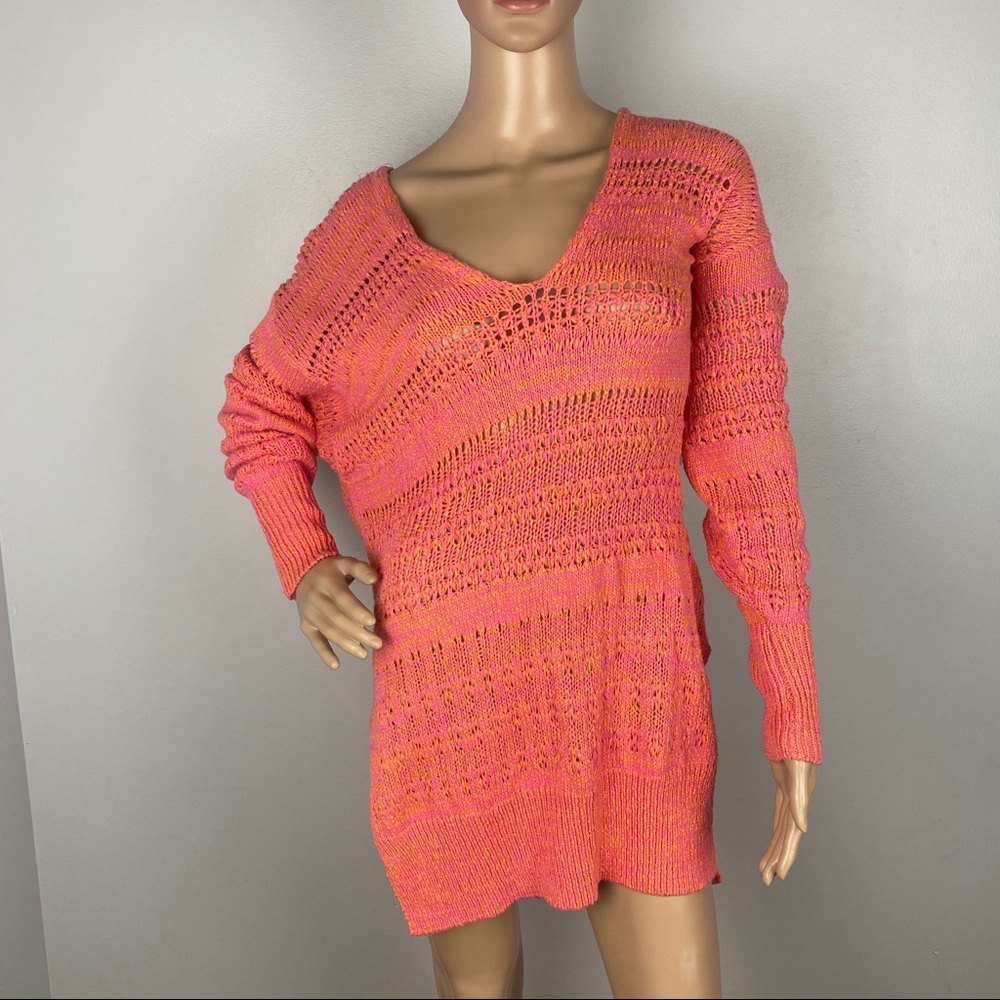 NEW FREE PEOPLE OPEN STITCH KNIT V-NECK SWEATER - Picture 2 of 8